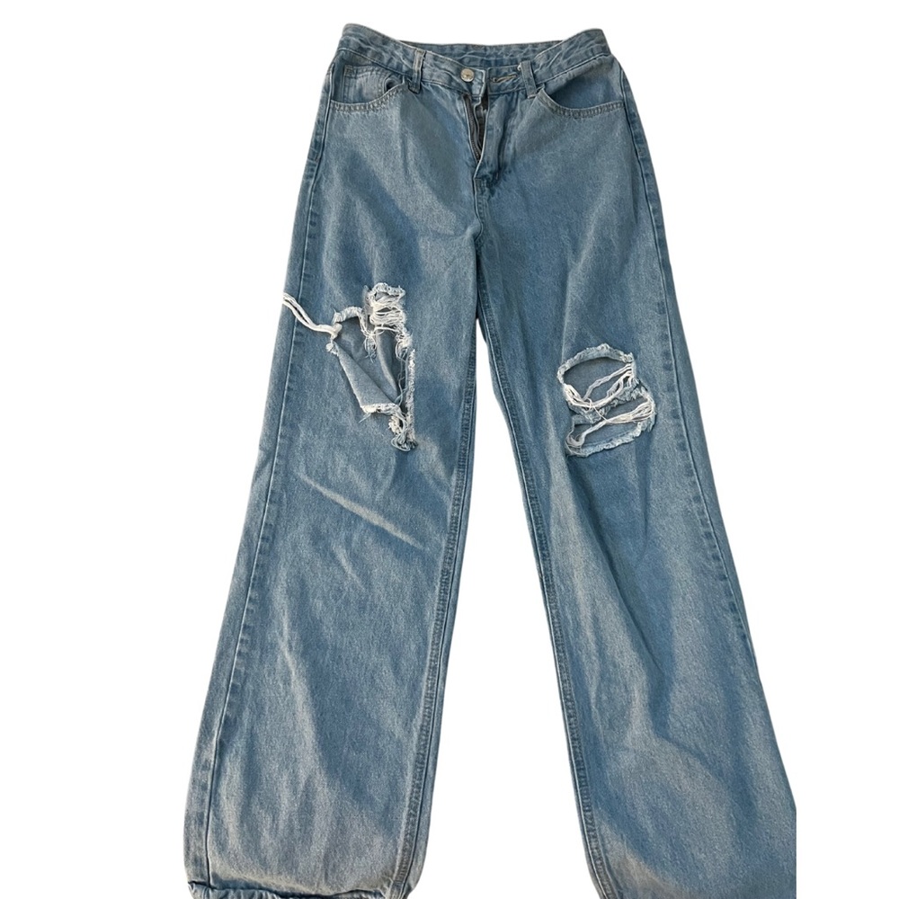 Light Blue Ripped Wide leg Jeans